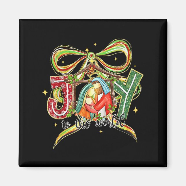 Joy To The World Coquette Bow Christmas Nativity C Magnet (Front)