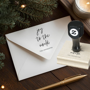 Joy to the World Custom Family Name Christmas Rubber Stamp