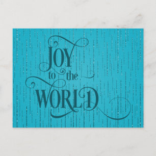 JOY TO THE WORLD Dark Teal Script Christmas Postcard