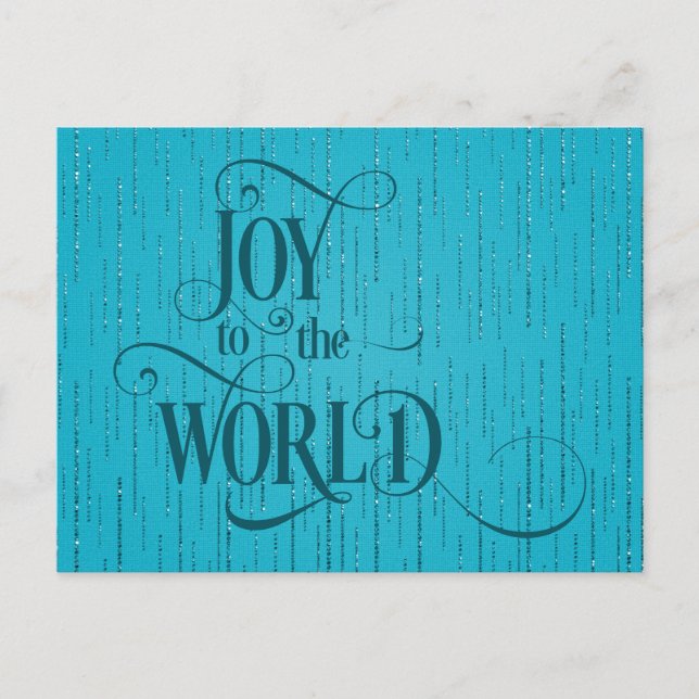 JOY TO THE WORLD Dark Teal Script Christmas  Postcard (Front)
