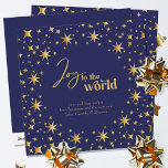 Joy to the World Elegant Blue and Gold Stars Holiday Card<br><div class="desc">Joy to the World,  modern and elegant personalized holiday card. The card is decorated with gold stars and lettered in script calligraphy and festive typography. Simple minimal typography design framed with an abundance of golden stars. The template is ready for you to personalize the greeting and add your name(s).</div>