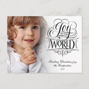 Joy to the World Elegant Christmas Calligraphy Holiday Postcard