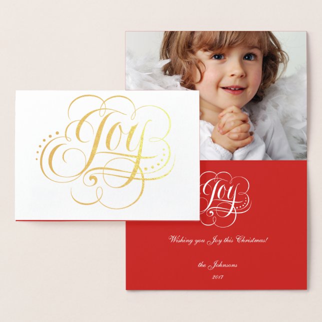 Joy to the World Elegant Gold Foil Red Christmas Foil Card (Display)