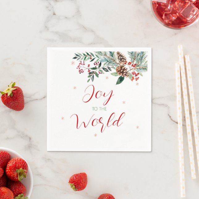 Joy to the World Elegant Greenery Christmas Napkin (Insitu)