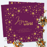Joy to the World Elegant Plum and Gold Stars Holiday Card<br><div class="desc">Joy to the World,  modern and elegant personalized holiday card. The card is decorated with gold stars and lettered in script calligraphy and festive typography. Simple minimal typography design framed with an abundance of golden stars. The template is ready for you to personalize the greeting and add your name(s).</div>