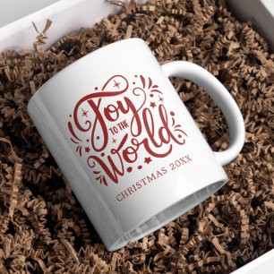 Joy to the World Elegant Red Script Christian  Coffee Mug
