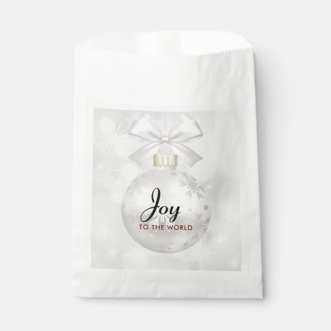 Joy to the World Elegant Silver Christmas Ball Favour Bags (Front)