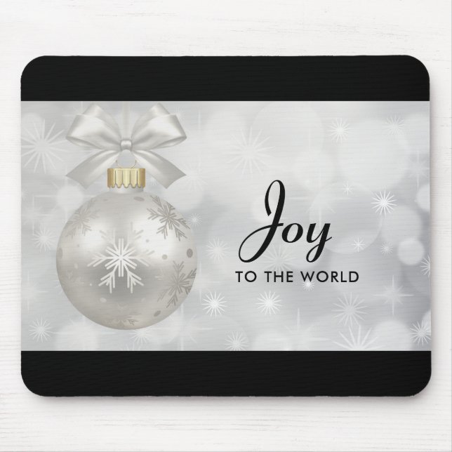 Joy to the World Elegant Silver Christmas Ball Mouse Mat (Front)