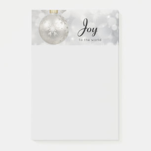Joy to the World Elegant Silver Christmas Ball Post-it Notes