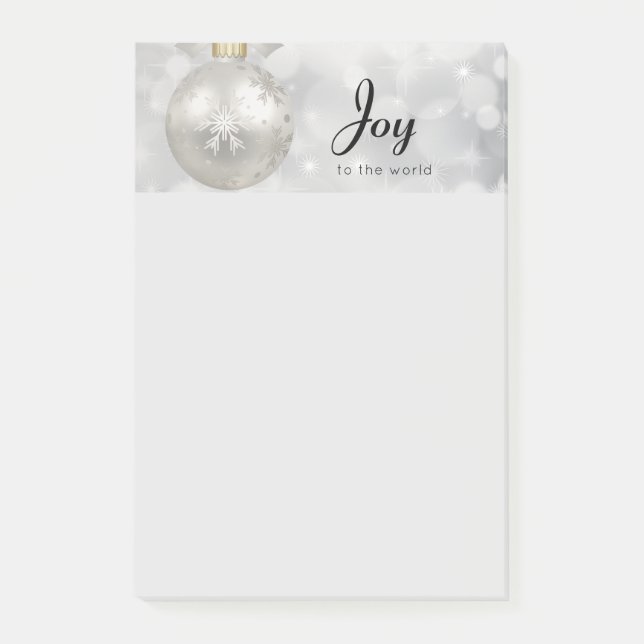 Joy to the World Elegant Silver Christmas Ball Post-it Notes (Front)