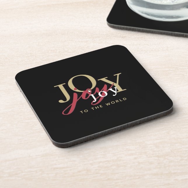 Joy to the World Festive Typography Black Coaster (Left Side)