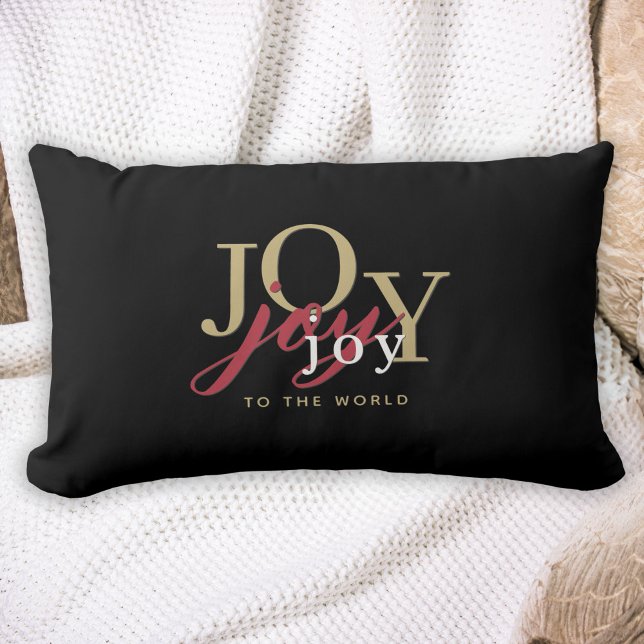 Joy to the World Festive Typography Black Lumbar Cushion (Creator Uploaded)
