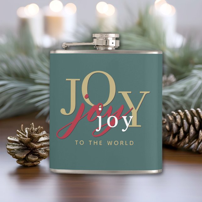 Joy to the World Festive Typography Christmas Hip Flask (Creator Uploaded)
