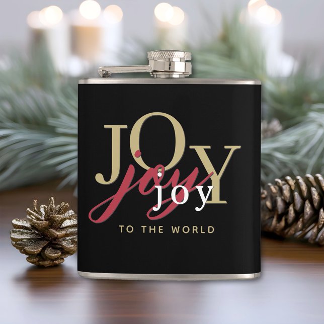 Joy to the World Festive Typography Christmas Hip Flask (Creator Uploaded)