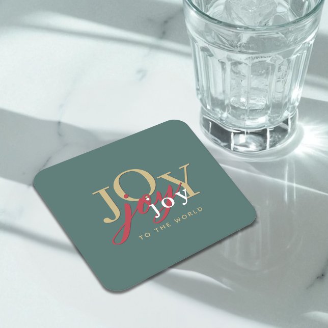 Joy to the World Festive Typography Christmas Square Paper Coaster (Creator Uploaded)