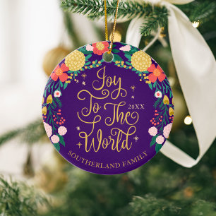 Joy To The World Floral Garden Elegant Photo Frame Ceramic Tree Decoration