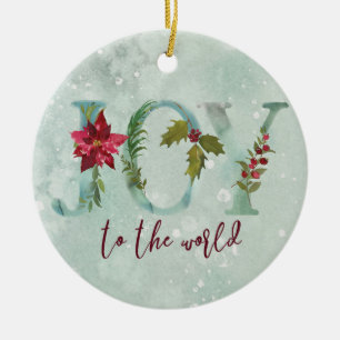 Joy to the world floral snow winter ceramic tree decoration