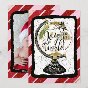 Joy to the World Global Holiday Pink & Red Stripes Invitation