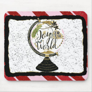 Joy to the World Global Holiday Pink & Red Stripes Mouse Mat