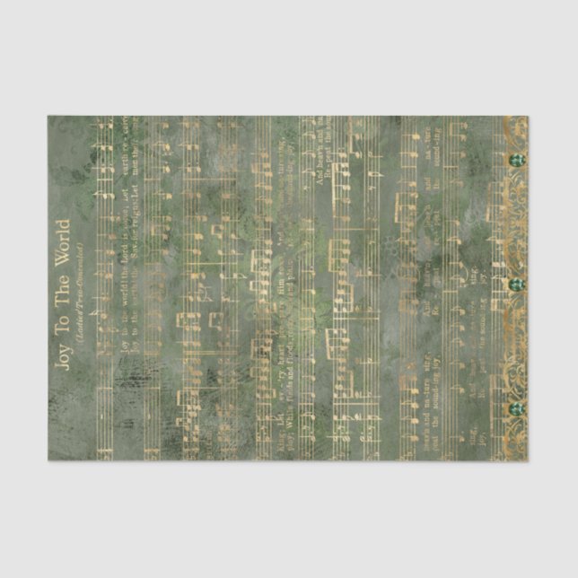 Joy To The World Gold Christmas Music Decoupage Tissue Paper (Front)