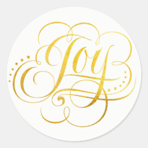 Joy to the World Gold Foil Calligraphy - Faux Classic Round Sticker