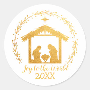 Joy to the World Gold Nativity Classic Round Stick Classic Round Sticker