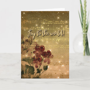 Joy to the World Gold Sparkle Holiday Cards
