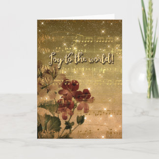 Joy to the World Gold Sparkle Holiday Cards