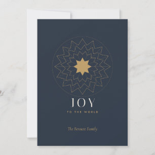 Joy to the World Gold Star Christmas Card, Navy an Invitation