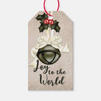 Joy to the World | Green Bell with Cream Bow Gift Tags