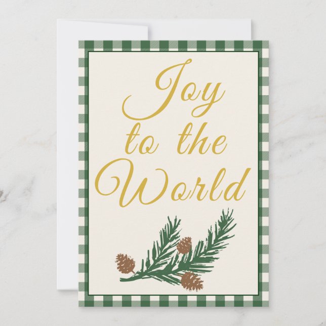 Joy to the World Green Botanical Christmas Holiday Card (Front)