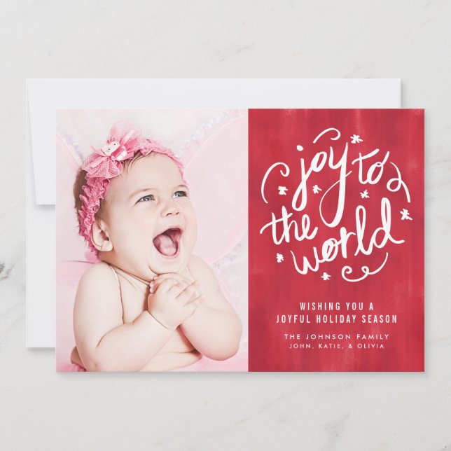 Joy to the World Hand Lettered Holiday Photo Card (Front)
