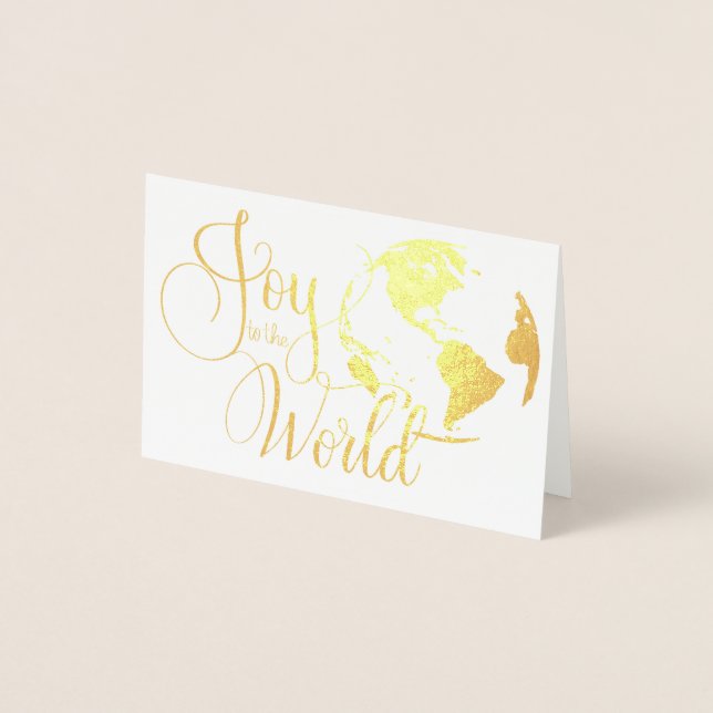 Joy to the World Handlettered Christmas Foil Card (Front)