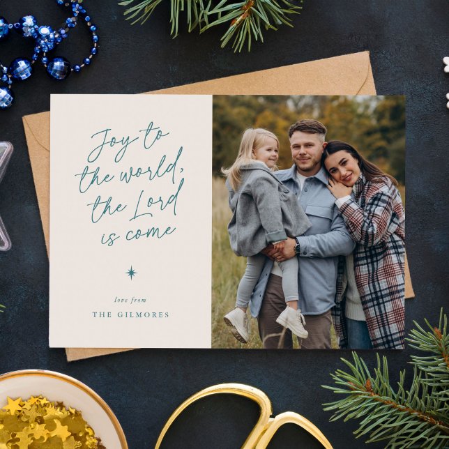 Joy to the World Handwriting Religious Christmas Holiday Card (joy to the world in a handwritten script - 1-photo religious Christmas card)