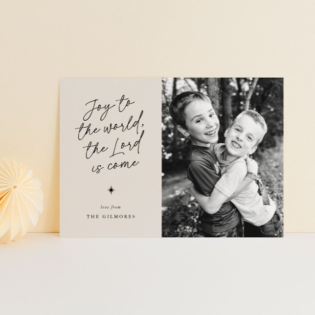 Joy to the World Handwriting Religious Christmas Holiday Card (joy to the world in a handwritten script - 1-photo religious Christmas card)