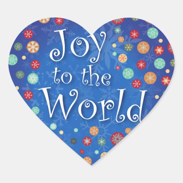 Joy to the World Happy Polka Dot Snowflake Design Heart Sticker (Front)