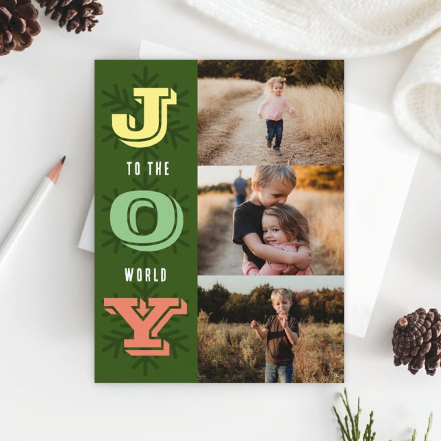 Joy To The World Holiday Family Photo Collage Card (Creator Uploaded)