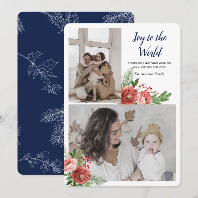 Joy to the world Holiday greeting with photo (Front/Back)