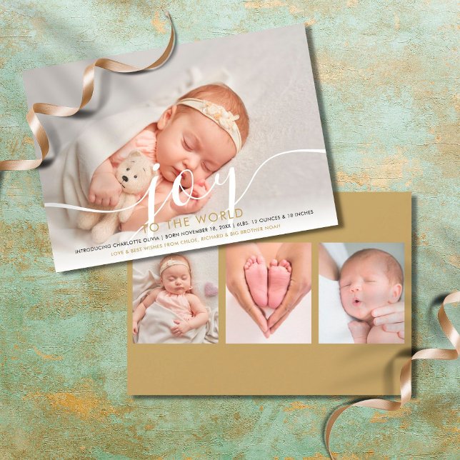 Joy to the World Holiday New Baby 4 Photo Card (Creator Uploaded)