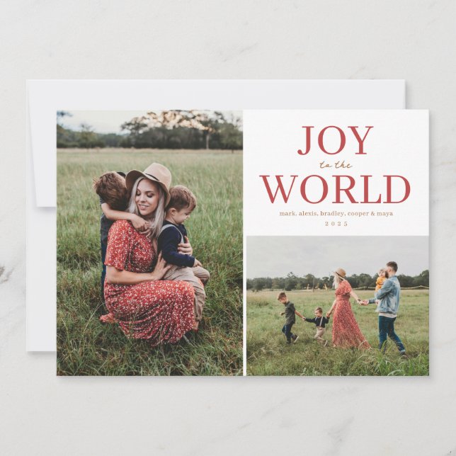 Joy to the World Holiday Photo Collage Card (Front)