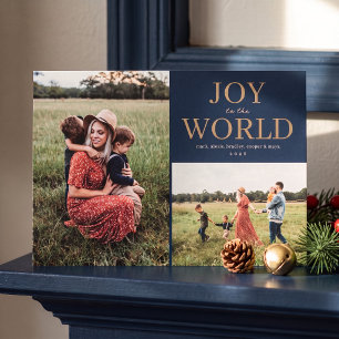 Joy to the World Holiday Photo Collage - Navy Card