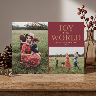 Joy to the World Holiday Photo Collage - Red Card