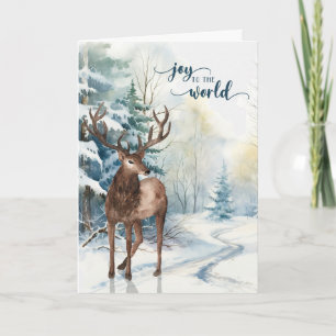 Joy to the World Holiday Reindeer Winter Forest Card