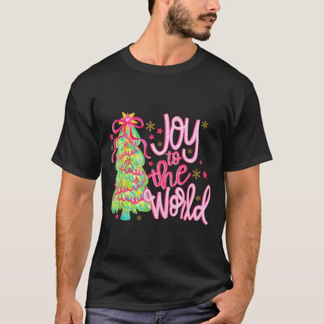 Joy To The World Jesus Christian Xmas Tree Holiday T-Shirt (Front)