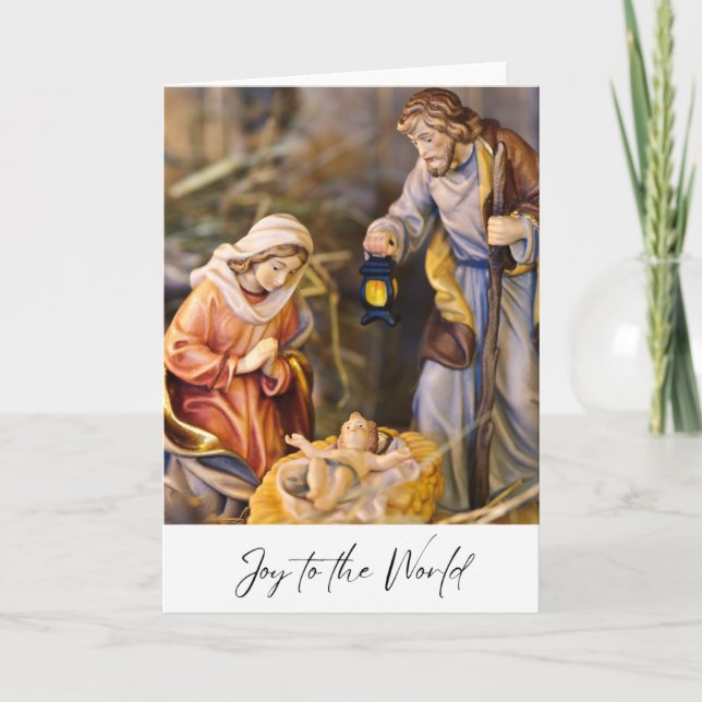 Joy to the World Jesus Nativity Scene Joseph Mary Holiday Card (Front)