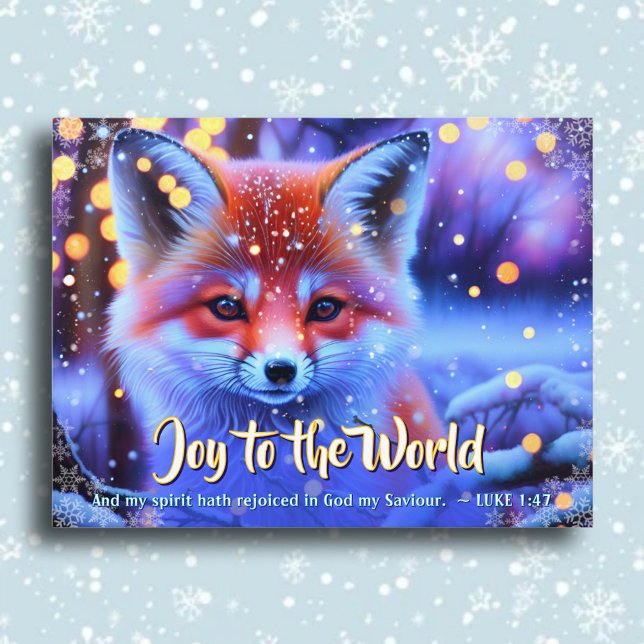 Joy To The World KJV Bible Fox Christian Christmas Holiday Postcard (Creator Uploaded)