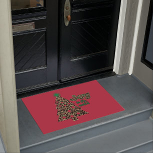 Joy to the world leopard print Christmas tree Doormat
