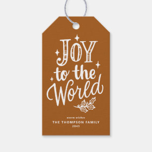 Joy to the World Lettering Burnt Orange Christmas Gift Tags