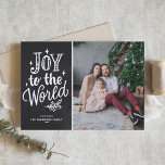 Joy To The World Lettering Chalkboard Photo Holiday Card<br><div class="desc">Joy to the world,  the Lord is come! Customisable religious Christmas photo card featuring hand lettering,  sparkles and foliage with a faux chalkboard background. Personalise by adding names,  photos,  addresses and messages. Send Christmas wishes and greetings to family and friends with this rustic chalkboard Christmas flat card.</div>