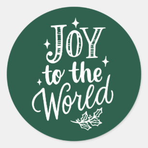 Joy to the World Lettering Forest Green Christmas Classic Round Sticker